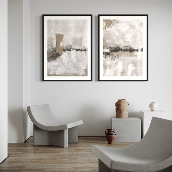 Abstract Art set of 2 prints - Nude & Grey Clouds