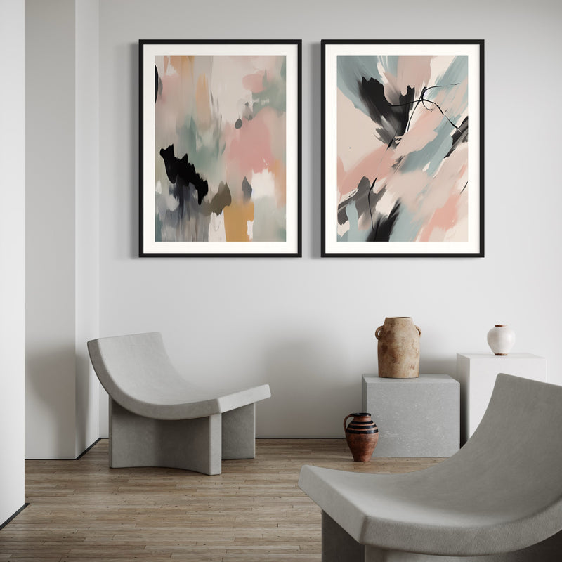 Abstract Art Set of 2 Prints - Pink Casso