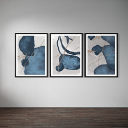 Abstract Art set of 3 prints - Blue Essenza