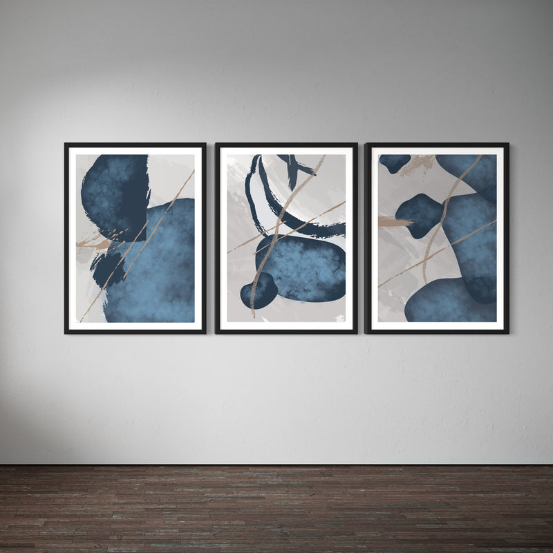 Abstract Art set of 3 prints - Blue Essenza