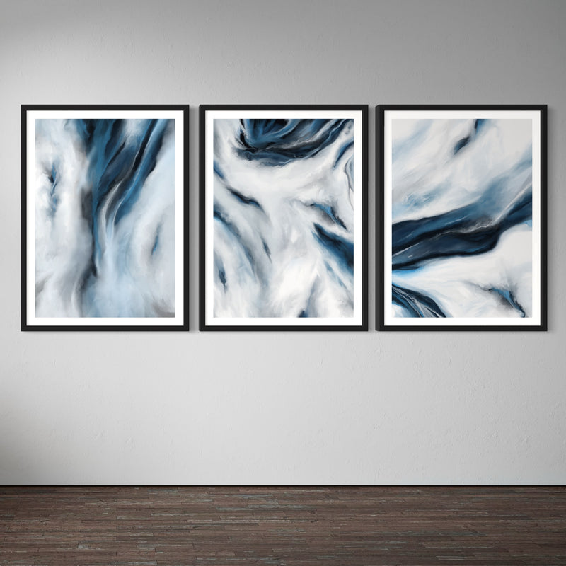 Abstract Art set of 3 prints - Blue Marble