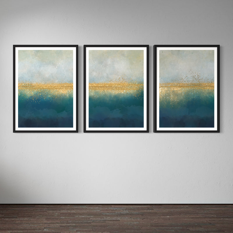 Abstract Art set of 3 prints - Golden Sea