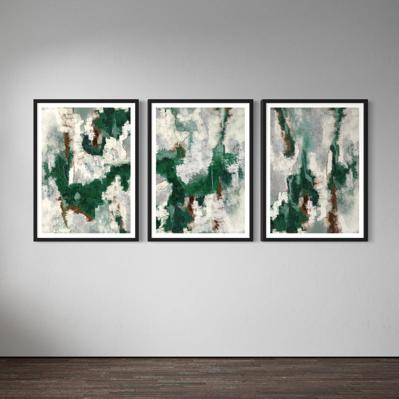 Abstract Art set of 3 prints - Green Forest 2