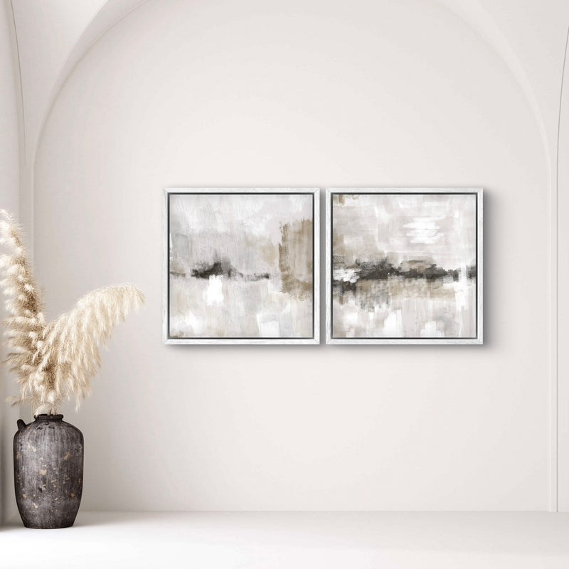 Framed Canvas Set of 2 - Nude and Grey Clouds