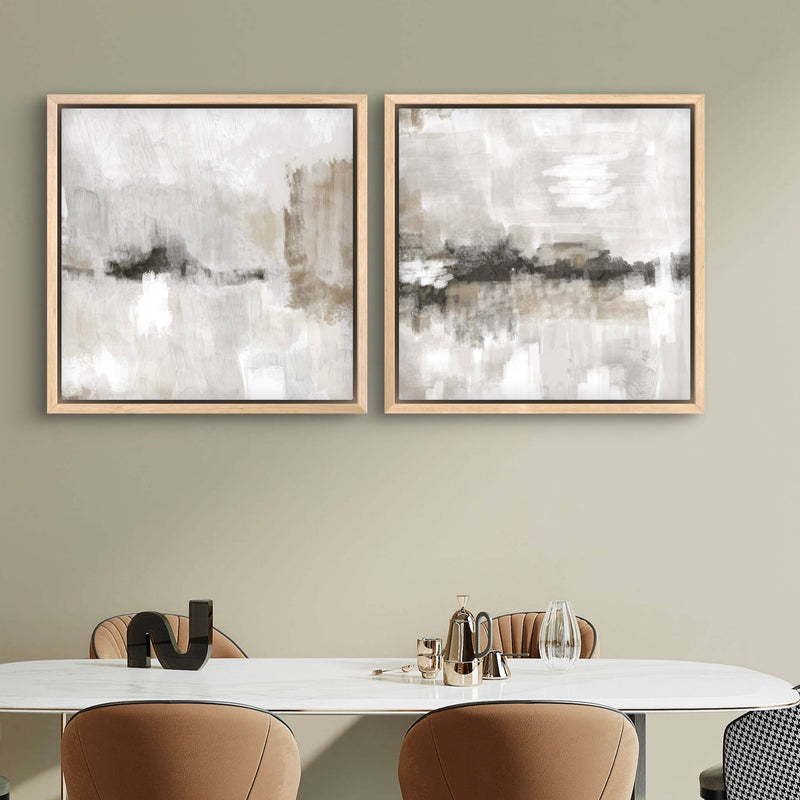 Framed Canvas Set of 2 - Nude and Grey Clouds