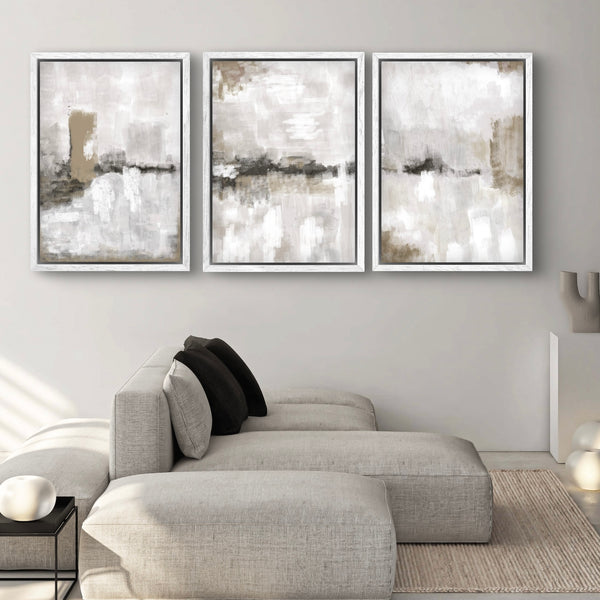 Set of 3 Framed Canvas - Nude & Grey Clouds