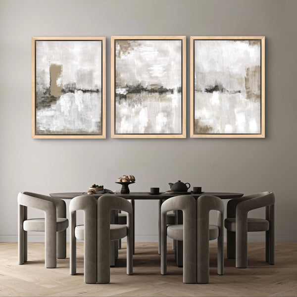 Set of 3 Framed Canvas - Nude & Grey Clouds