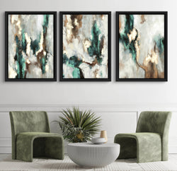 Set of 3 Framed Canvas - Green Forest