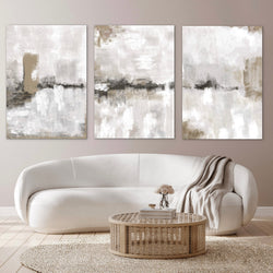 Abstract Canvas Set of 3 - Nude & Grey Clouds