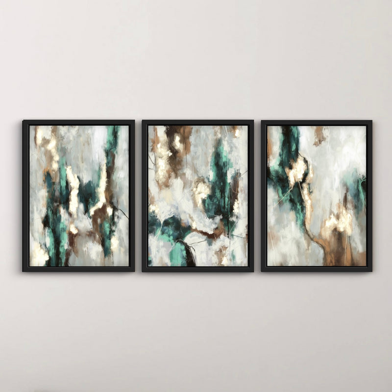 Set of 3 Framed Canvas - Green Forest