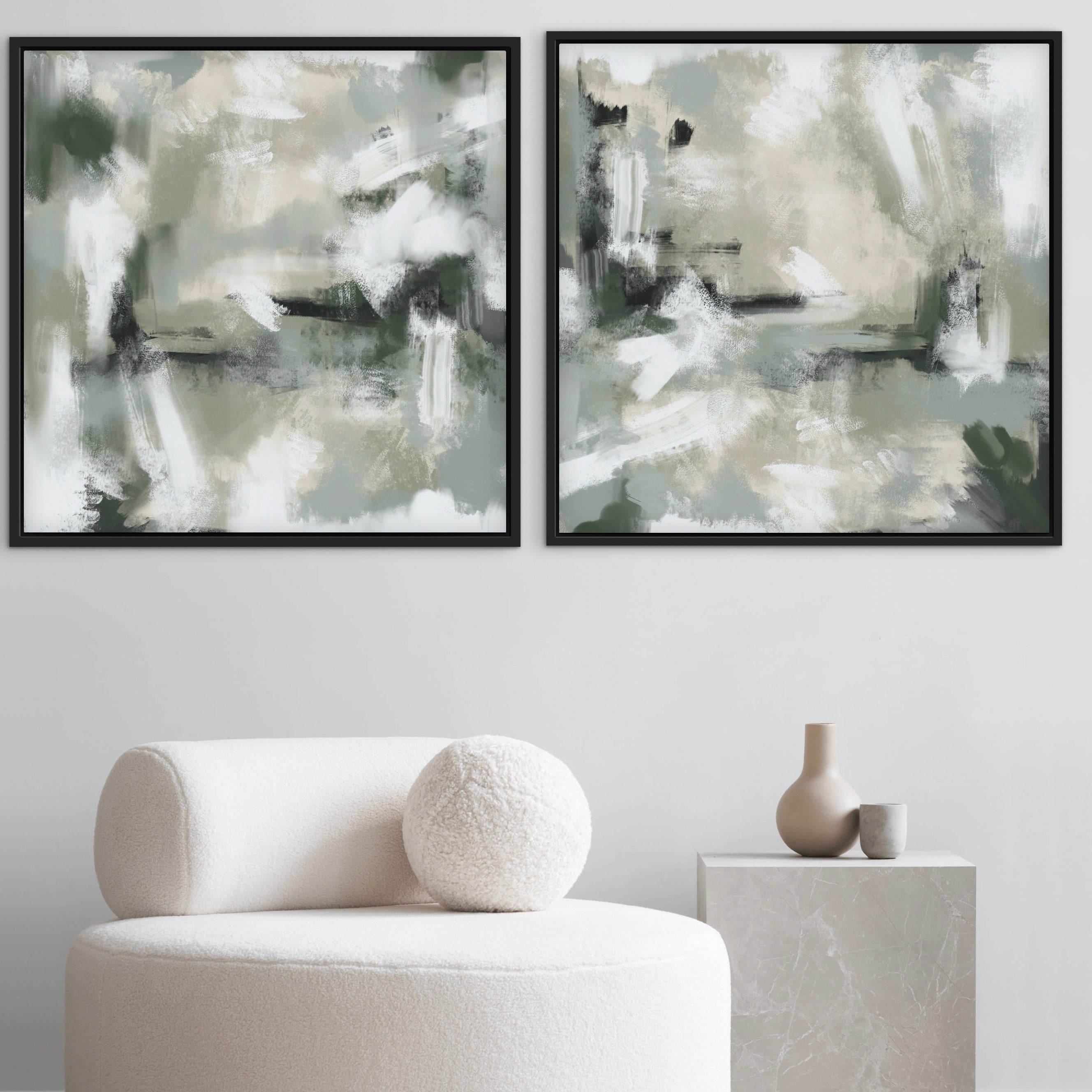 Framed Canvas Set of 2 - Green Clouds
