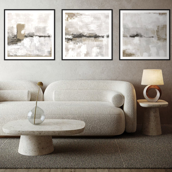 Abstract Art set of 3 prints - Nude & Grey Clouds