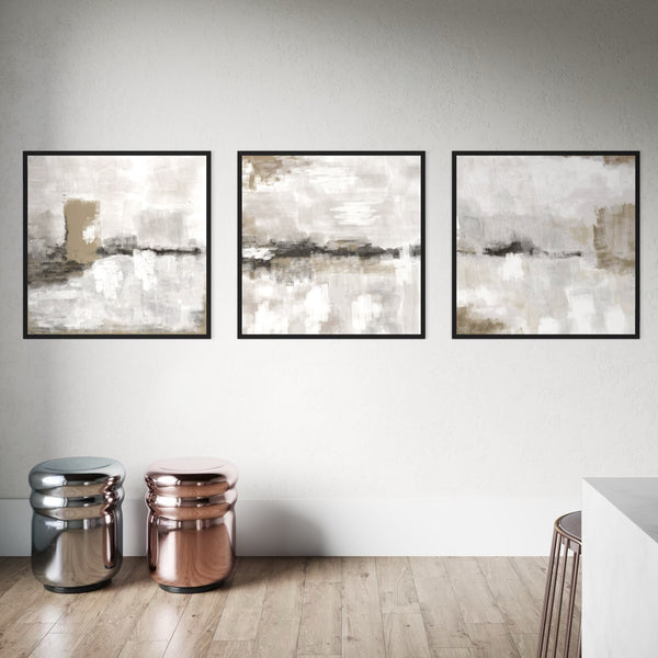 Abstract Art set of 3 prints - Nude & Grey Clouds