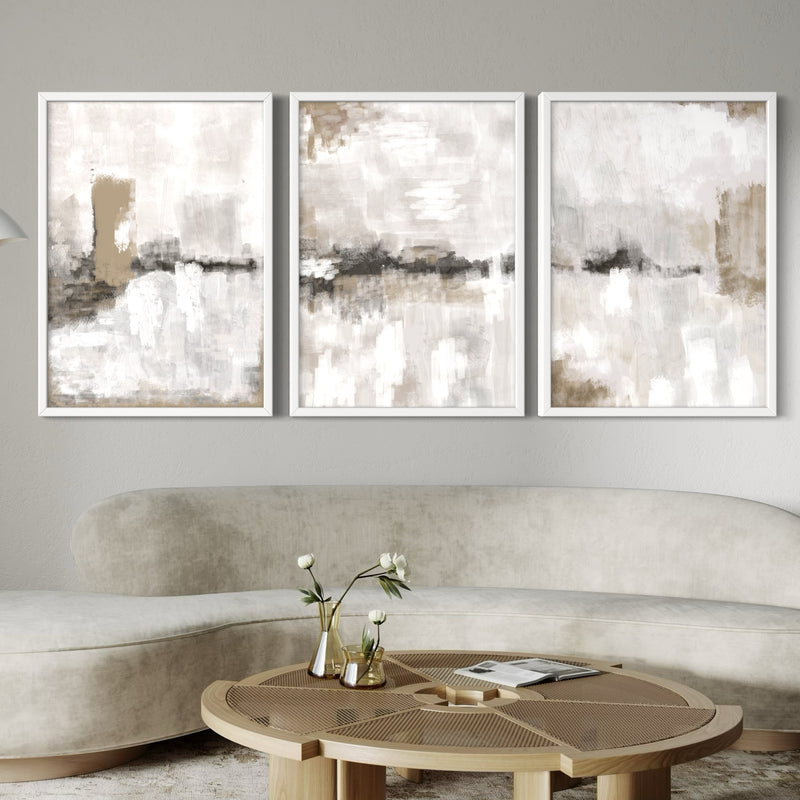 Abstract Art set of 3 prints - Nude & Grey Clouds