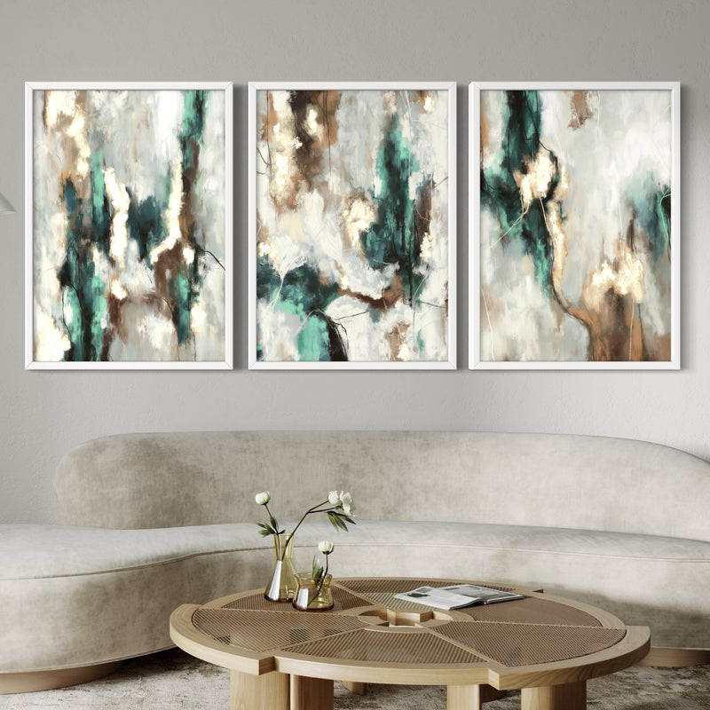 Abstract Art set of 3 prints - Green Forest