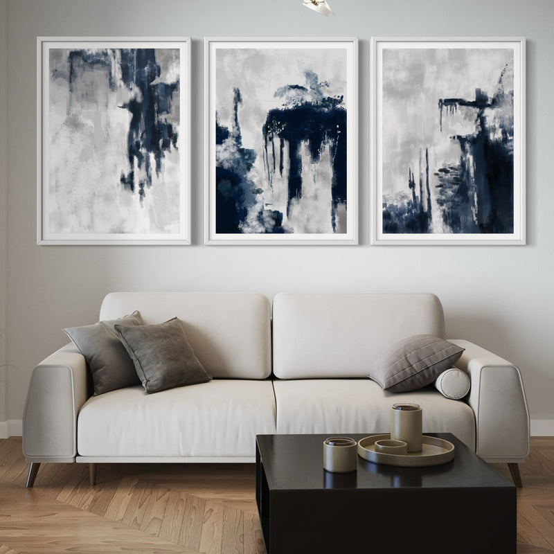 Abstract Art set of 3 prints - Blue Storm