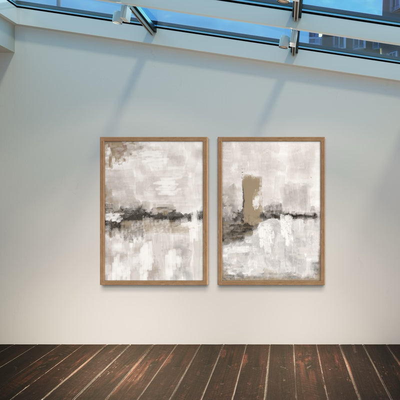 Abstract Art set of 2 prints - Nude & Grey Clouds