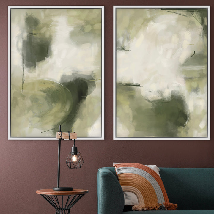 Framed Canvas Set of 2 - Tuscan Valley displayed as a pair in a modern living room