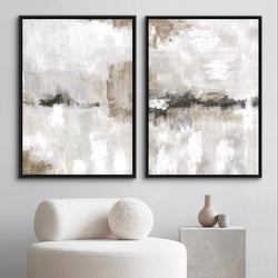 Framed Canvas Set of 2 - Nude & Grey Clouds