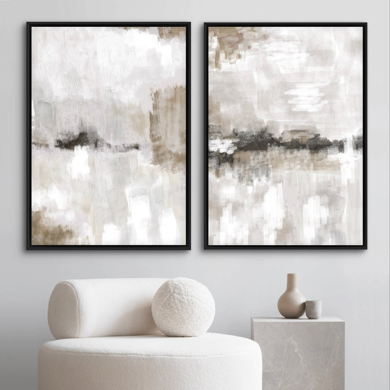 Framed Canvas Set of 2 - Nude & Grey Clouds