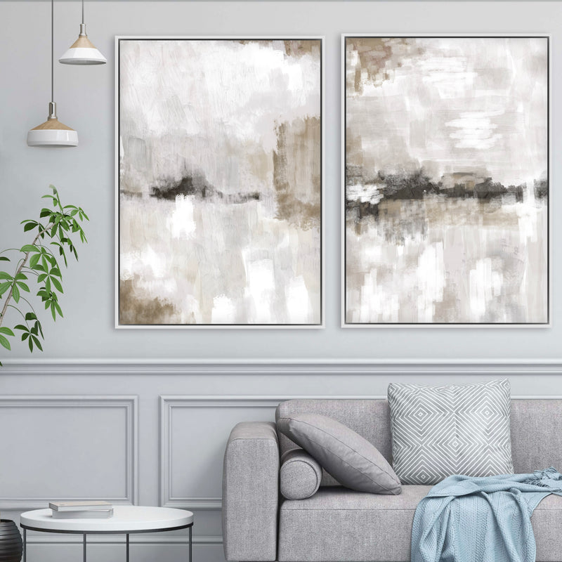 Framed Canvas Set of 2 - Nude & Grey Clouds