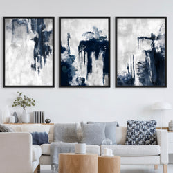 Set of 3 Framed Canvas - Blue Storm