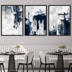 Set of 3 Framed Canvas - Blue Storm
