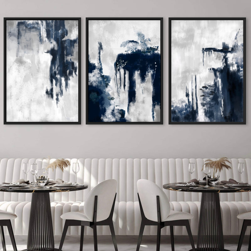 Set of 3 Framed Canvas - Blue Storm