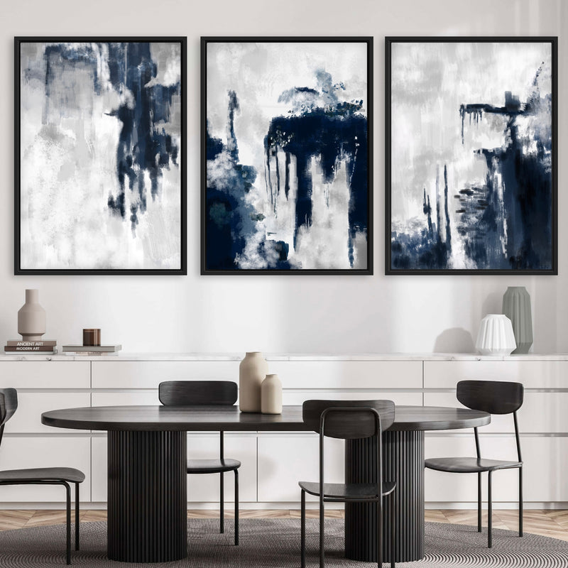 Set of 3 Framed Canvas - Blue Storm