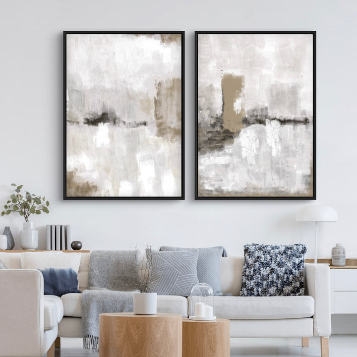 Framed Canvas Set of 2 - Nude & Grey Clouds