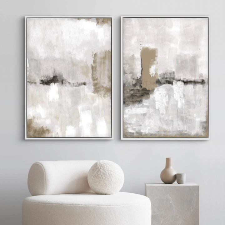 Framed Canvas Set of 2 - Nude & Grey Clouds