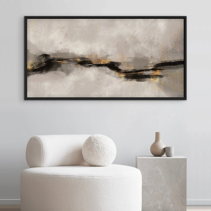 Framed Canvas - Sardinia displayed in a bright modern living room with coastal styling