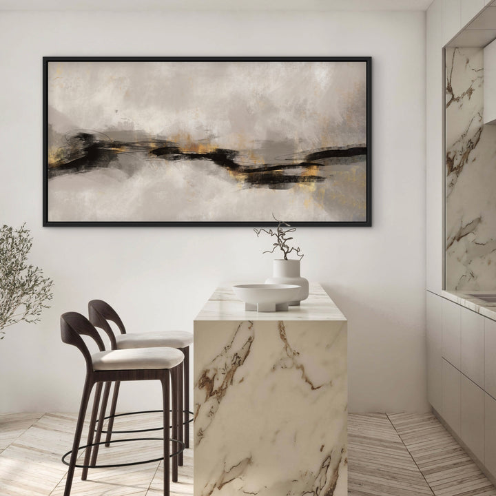 Framed Canvas - Sardinia abstract artwork detail showing blue and sandy tonal blending