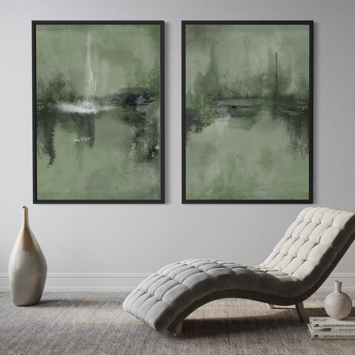 Framed Canvas Set of 2 - Verona Sage close-up showing soft sage brushwork detail