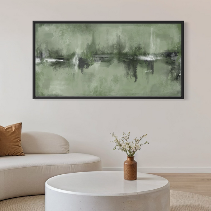 Framed Canvas - Verona Sage abstract artwork detail showing sage green colour palette