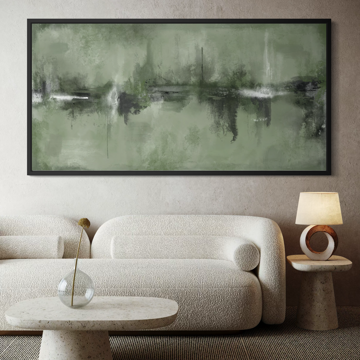 Framed Canvas - Verona Sage displayed in a modern living room with botanical styling
