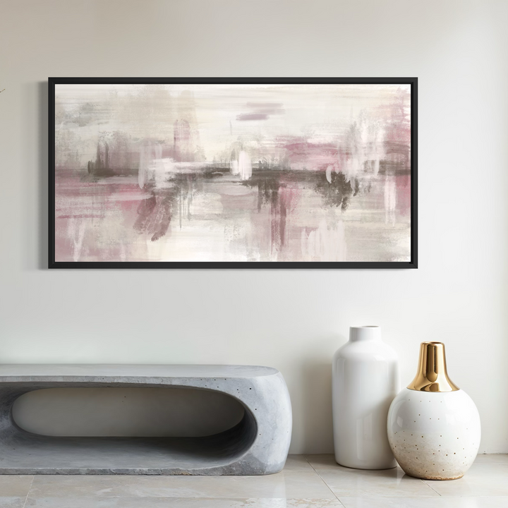 Framed Canvas - Pink Dusk close-up showing soft pink brushwork and dusky colour detail