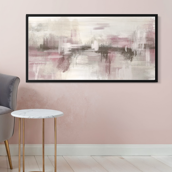 Framed Canvas - Pink Dusk abstract wall art in soft pink and dusky tones - hand-stretched wall art by HD London Art