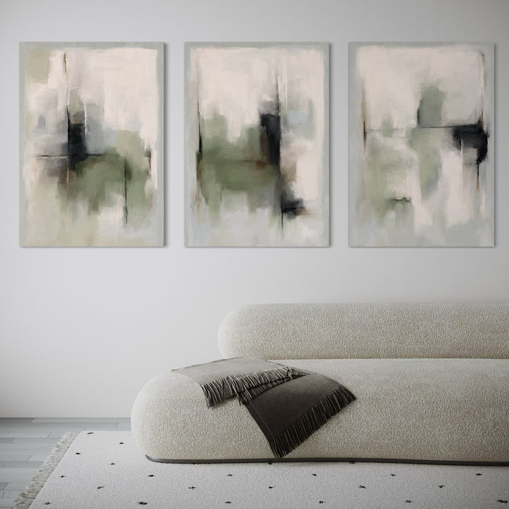 Abstract Canvas Set of 3 - Tuscany Green
