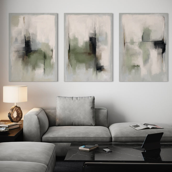 Abstract Canvas Set of 3 - Tuscany Green