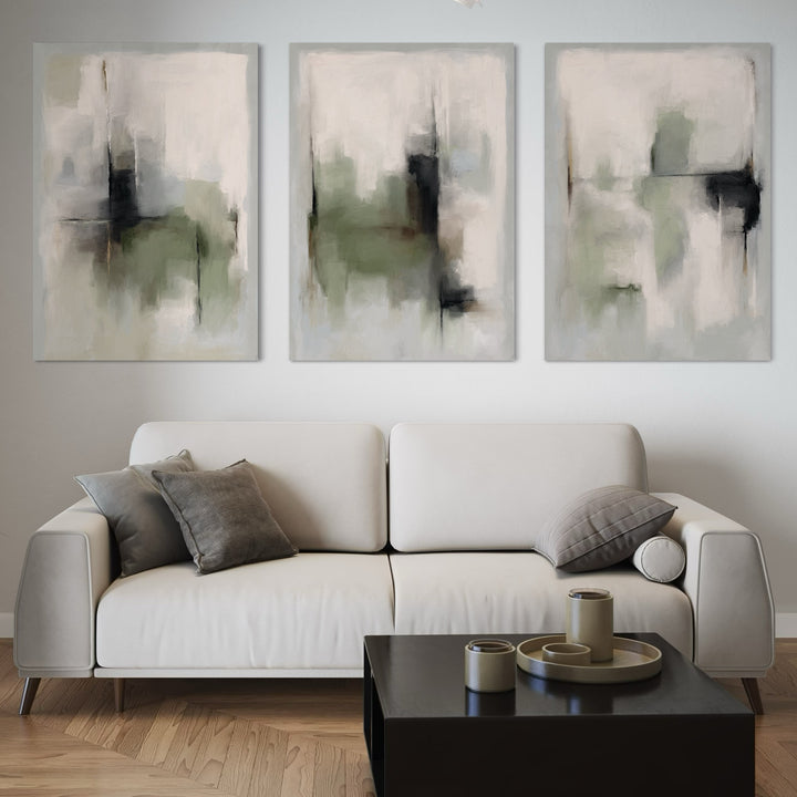 Abstract Canvas Set of 3 - Tuscany Green