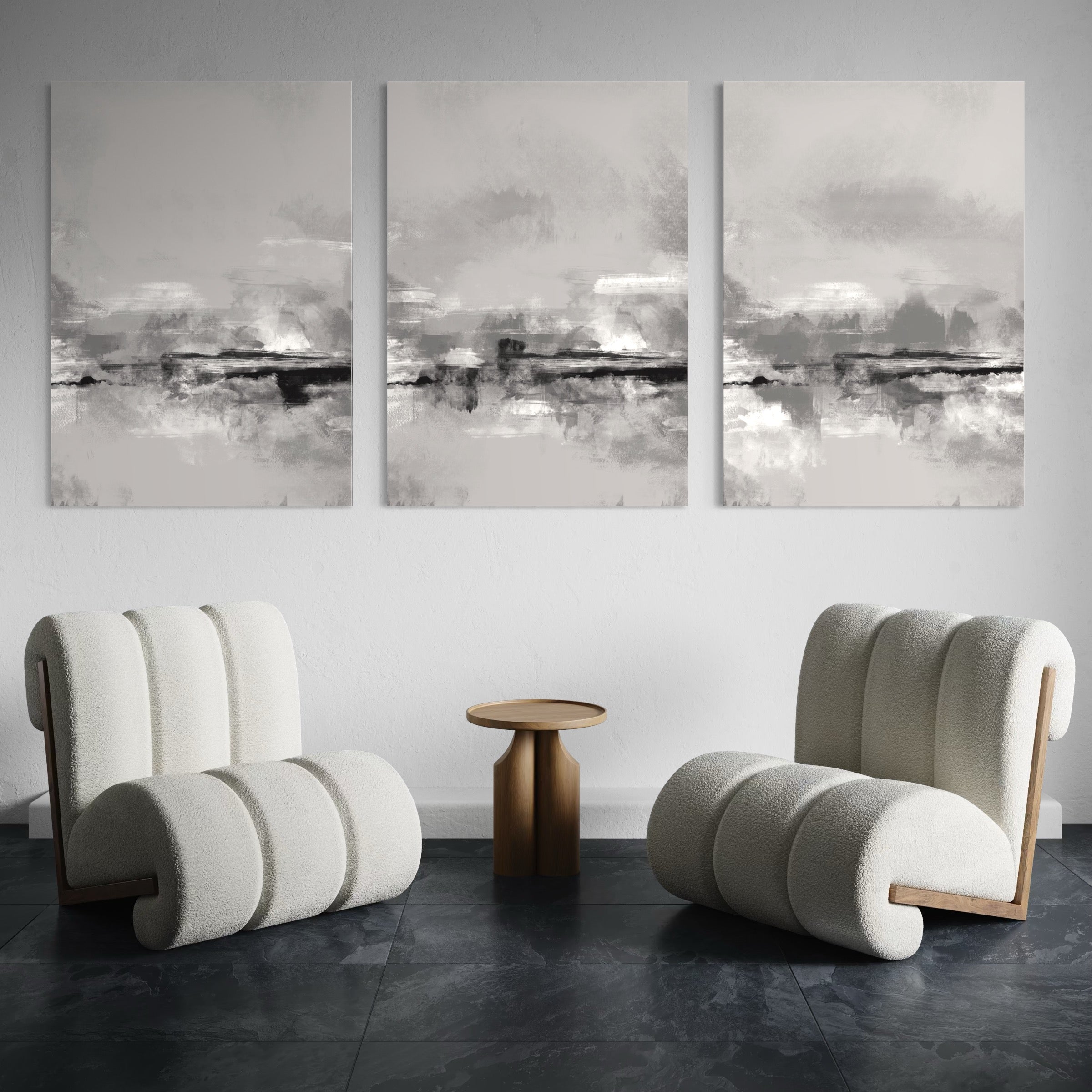 Abstract Canvas Set of 3 - Grey Rome