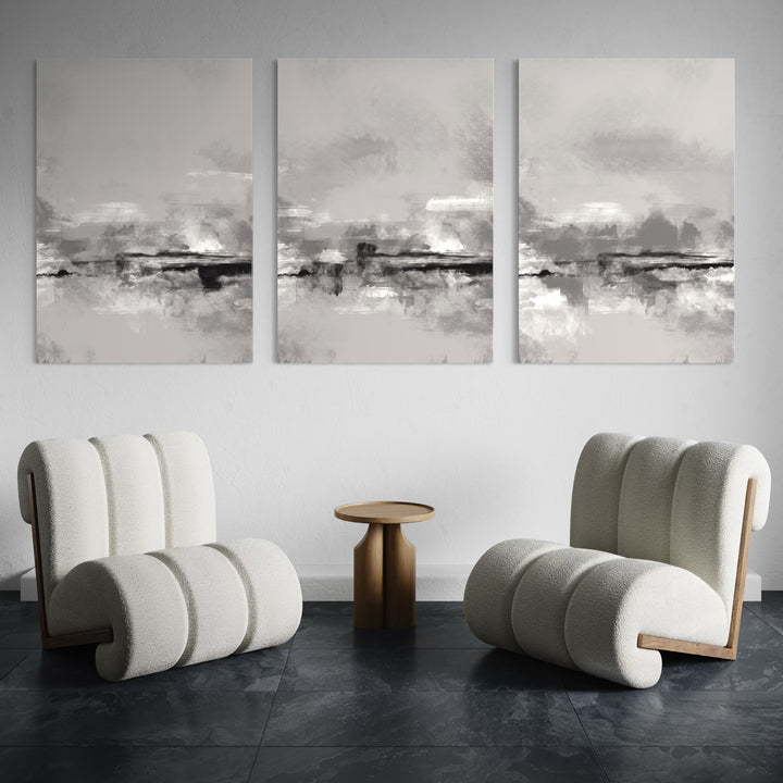 Abstract Canvas Set of 3 - Grey Rome