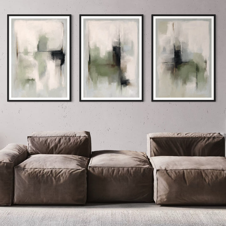 Abstract Art set of 3 prints - Tuscany Green