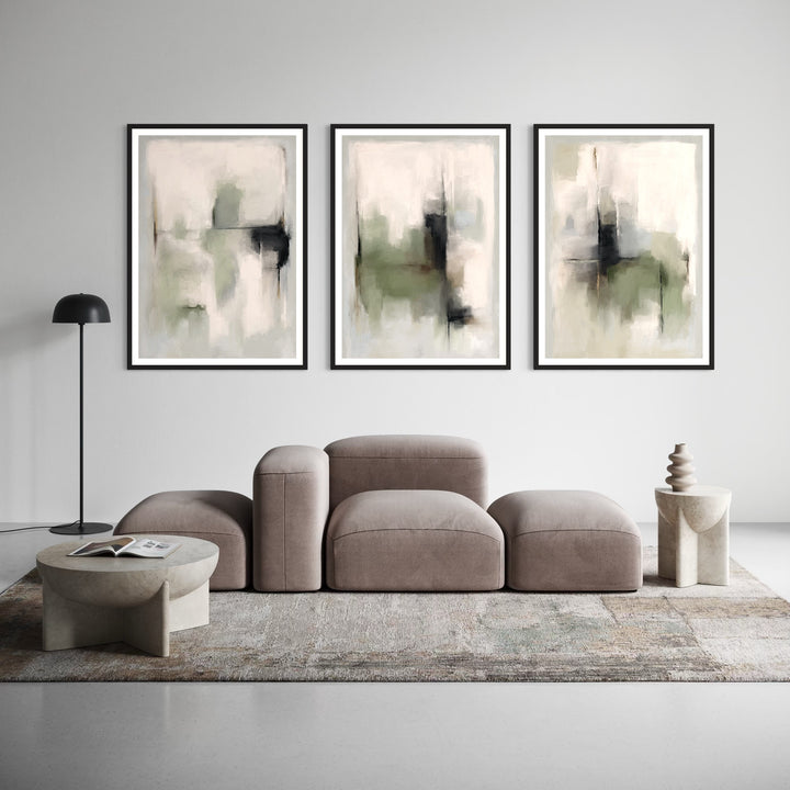 Abstract Art set of 3 prints - Tuscany Green