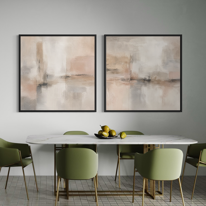 Framed Canvas Set of 2 - Amber Horizon displayed as a pair in a modern living room