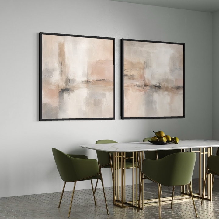 Framed Canvas Set of 2 - Amber Horizon close-up showing warm amber brushwork and texture