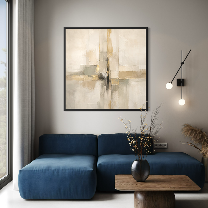 Framed Canvas - Quiet Gold abstract wall art in subtle warm gold tones - hand-stretched wall art by HD London Art