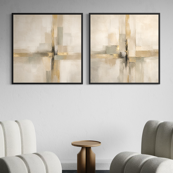 Framed Canvas Set of 2 - Quiet Gold abstract artwork detail showing golden colour palette