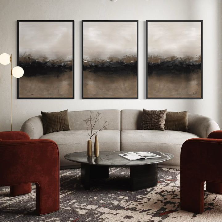 Set of 3 Framed Canvas - Mocha Dusk